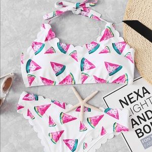 Scalloped Trim Watermelon Print Bikini Set